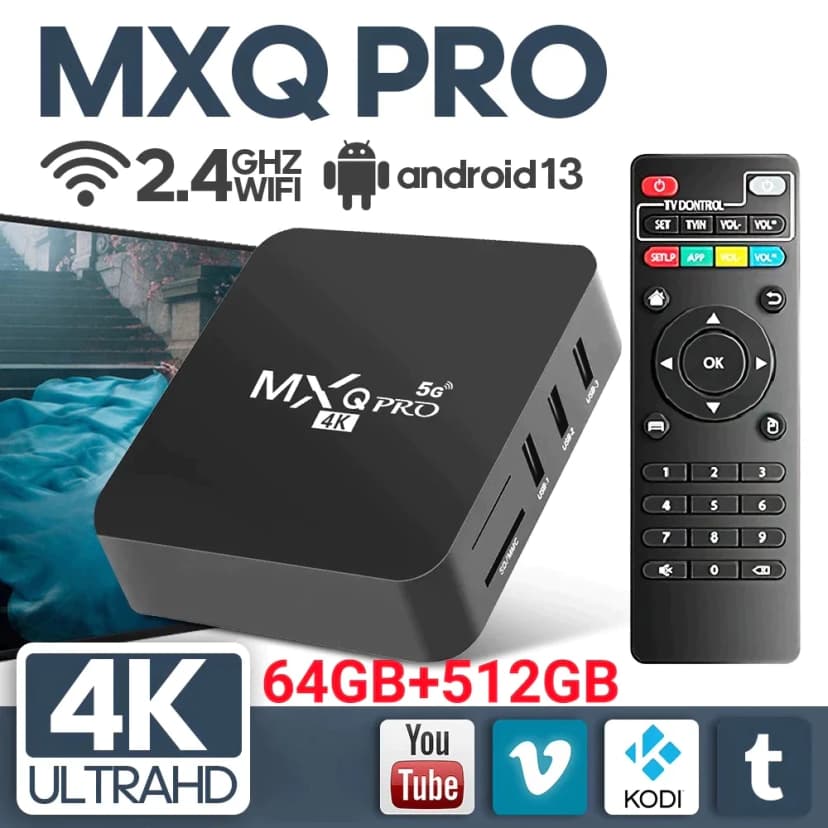 MXQ PRO Android TV Box 4K HD Smart Set Top Box 64GB Ram 512GB Rom 2.4GHz/5G WiFi Connection Support External Device USB